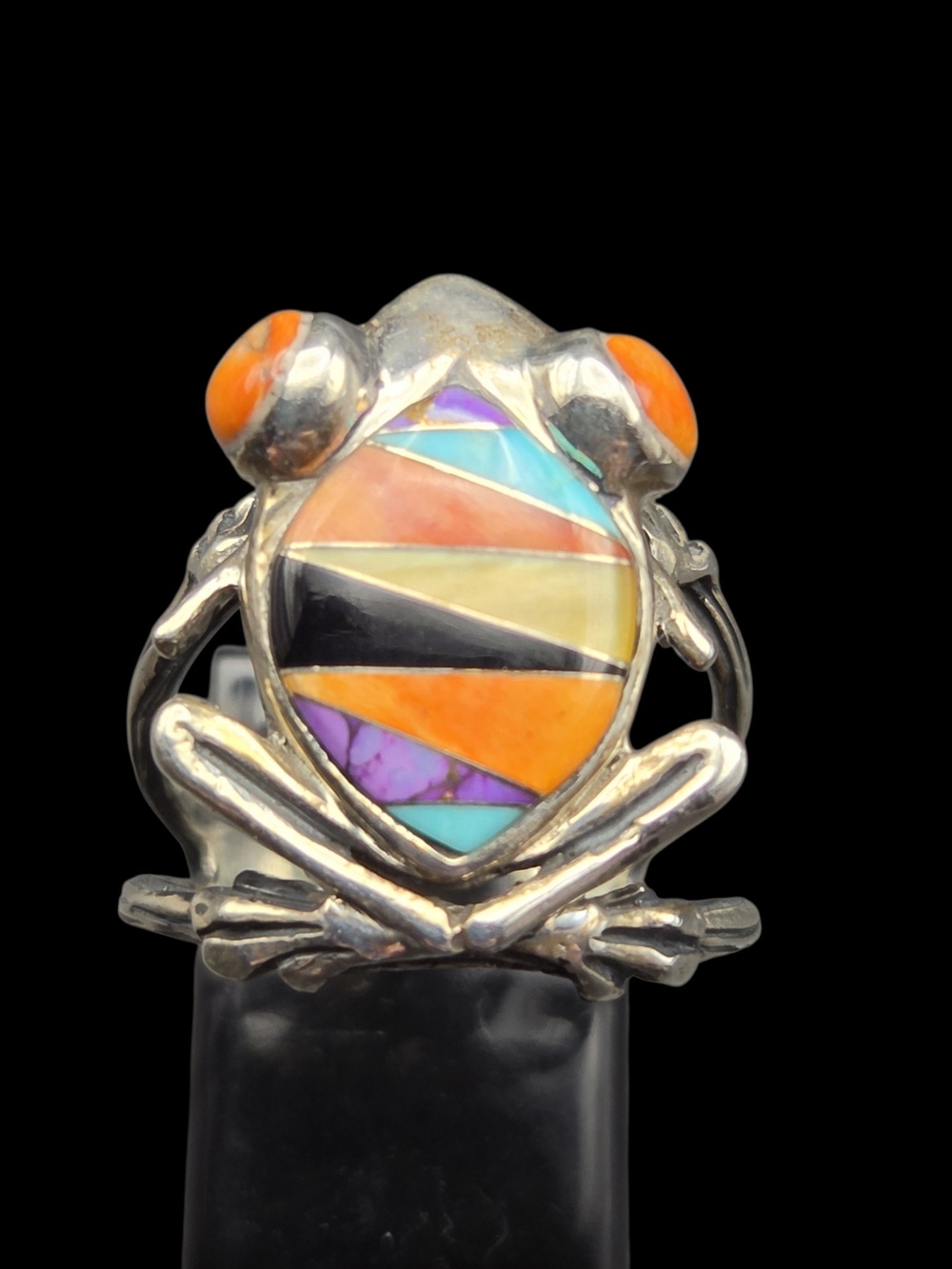 Multicolor Inlay Frog Ring - Sterling Silver Women’s Jewelry 8